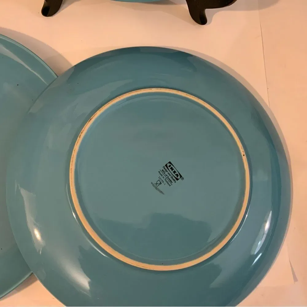 Lot of 3 IKEA FARGRIK Aqua Turquoise Blue 10.75” Dinner Plates Thailand #15199